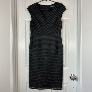 Tadashi Collection Black Cap Sleeve Ribbed Lace striped Pencil Cocktail Dress 4